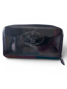 Prada Black Leather Spazzolato Marc Long Wallet with original documentation
